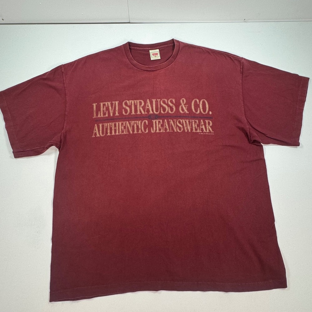 Vintage Levis Strauss & Co T Shirt XL Burgundy 1996 Made in USA Graphic Tee